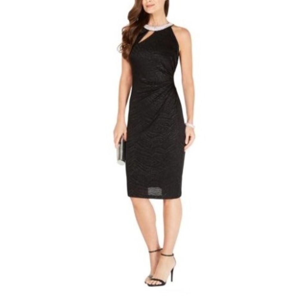 MSK Womens Glitter Sleeveless Cocktail Dress Black